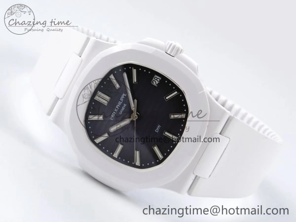 Cozy AET Nautilus 5711 White Ceramic AMGF Best Edition Blue Dial on White Rubber Strap MIYOTA 8746