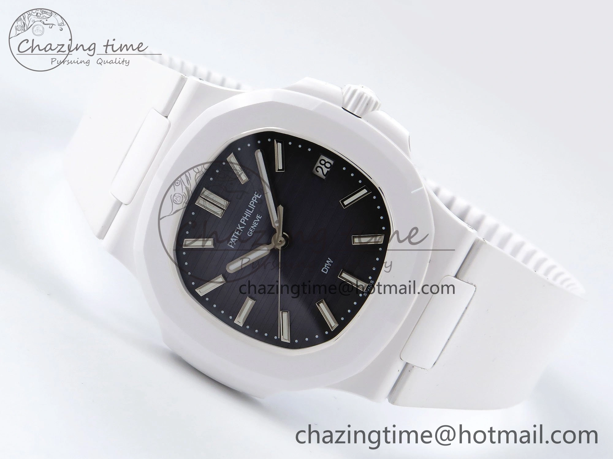 Cozy AET Nautilus 5711 White Ceramic AMGF Best Edition Blue Dial on White Rubber Strap MIYOTA 8746
