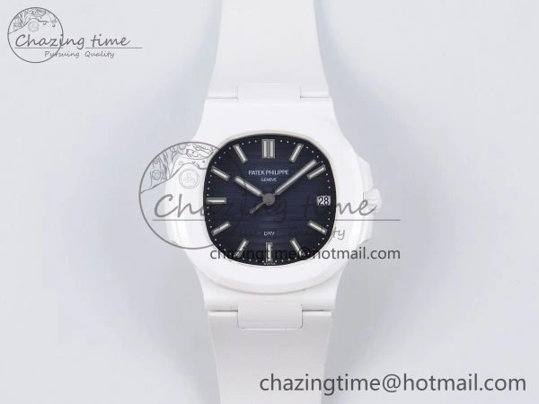 Cozy AET Nautilus 5711 White Ceramic AMGF Best Edition Blue Dial on White Rubber Strap MIYOTA 8746