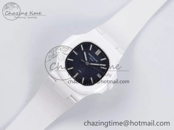 Cozy AET Nautilus 5711 White Ceramic AMGF Best Edition Blue Dial on White Rubber Strap MIYOTA 8746