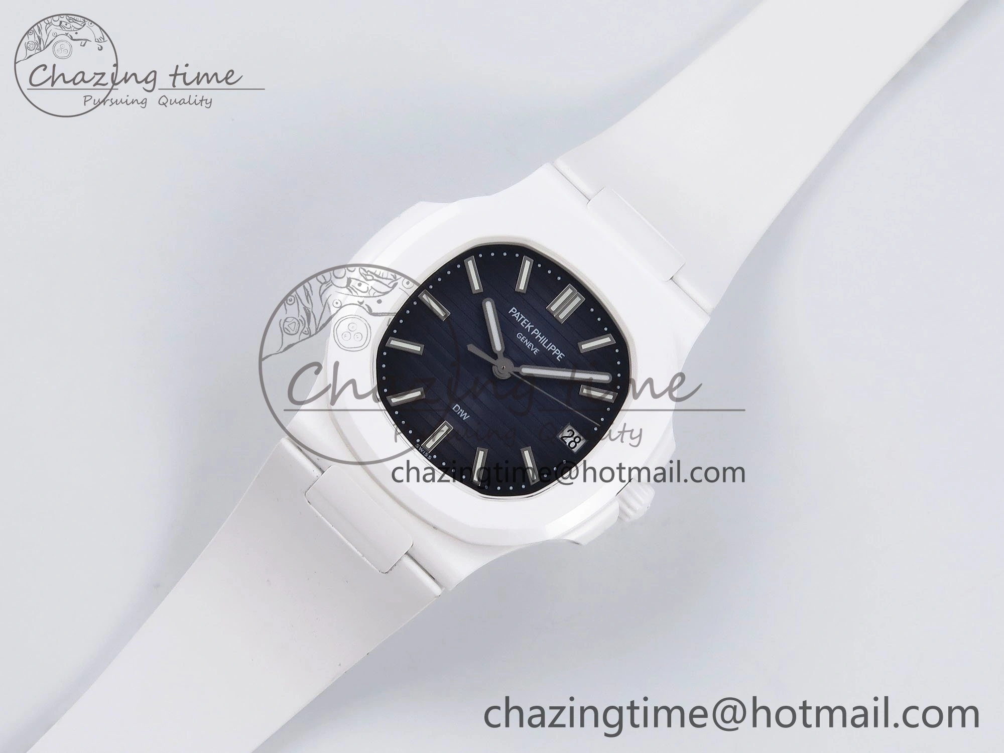 Cozy AET Nautilus 5711 White Ceramic AMGF Best Edition Blue Dial on White Rubber Strap MIYOTA 8746