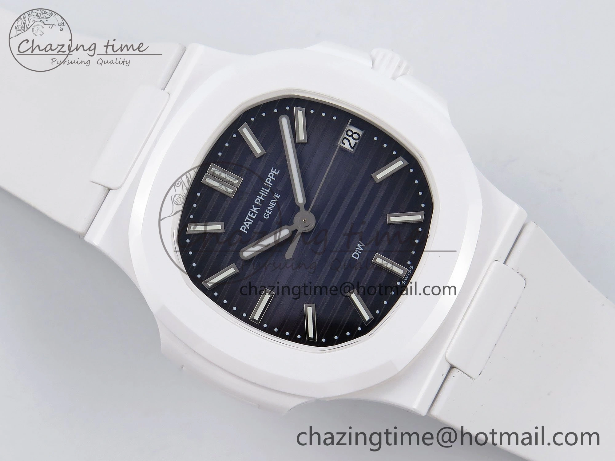 Cozy AET Nautilus 5711 White Ceramic AMGF Best Edition Blue Dial on White Rubber Strap MIYOTA 8746