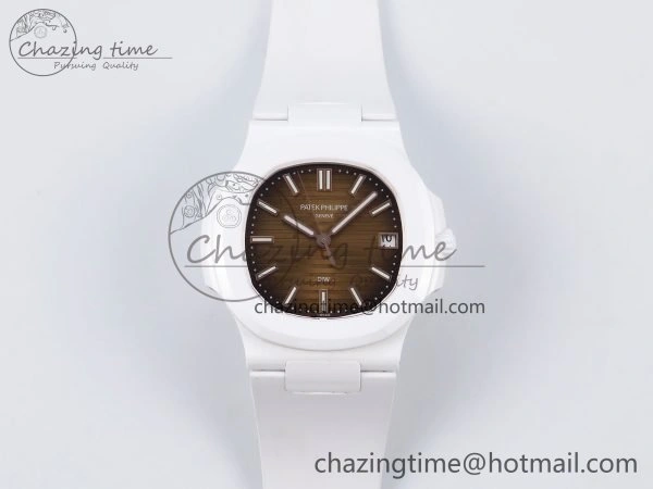 WeatherProof AET Nautilus 5711 White Ceramic AMGF Best Edition Brown Dial on White Rubber Strap MIYOTA 8745