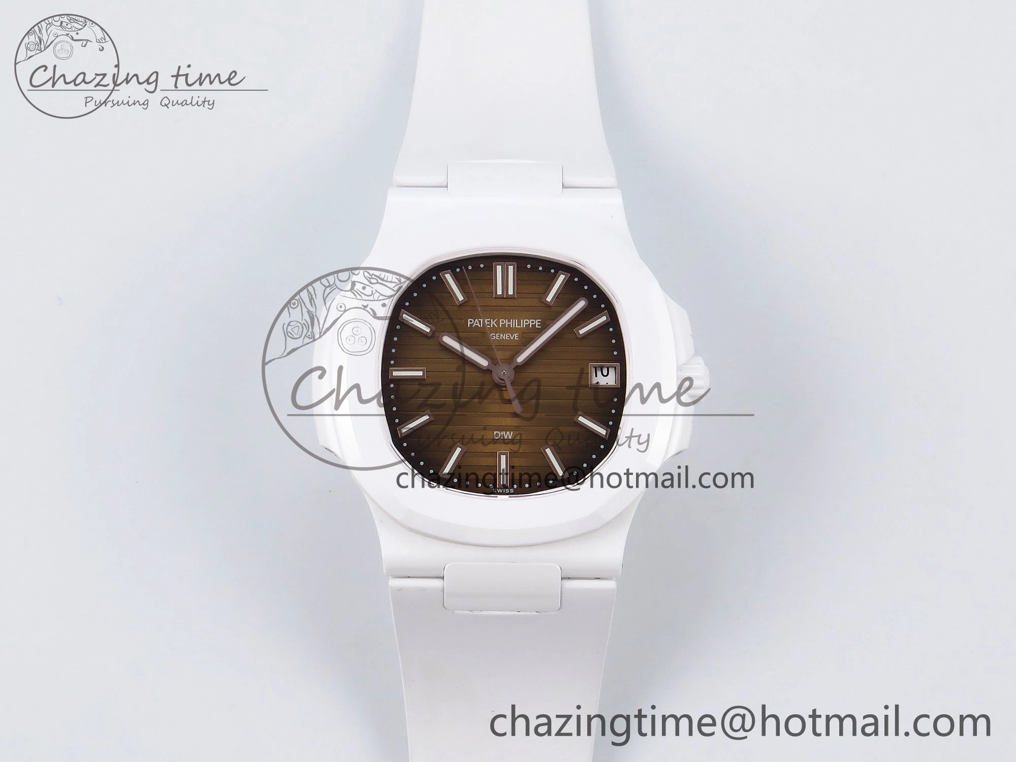 WeatherProof AET Nautilus 5711 White Ceramic AMGF Best Edition Brown Dial on White Rubber Strap MIYOTA 8745