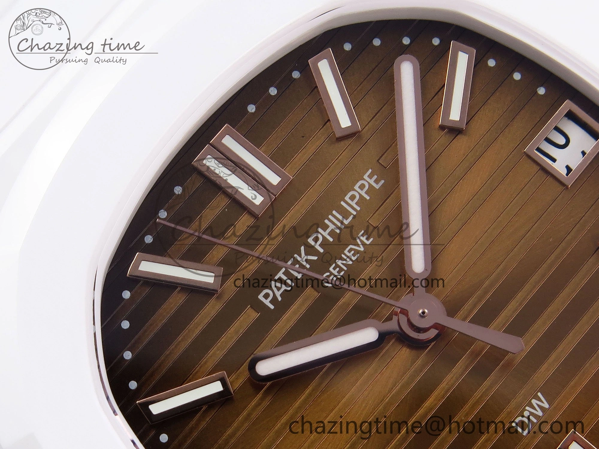 WeatherProof AET Nautilus 5711 White Ceramic AMGF Best Edition Brown Dial on White Rubber Strap MIYOTA 8745