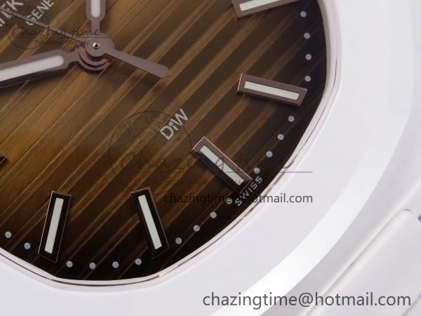WeatherProof AET Nautilus 5711 White Ceramic AMGF Best Edition Brown Dial on White Rubber Strap MIYOTA 8745