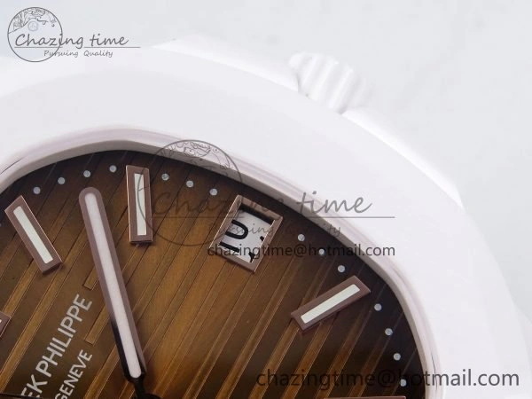 WeatherProof AET Nautilus 5711 White Ceramic AMGF Best Edition Brown Dial on White Rubber Strap MIYOTA 8745