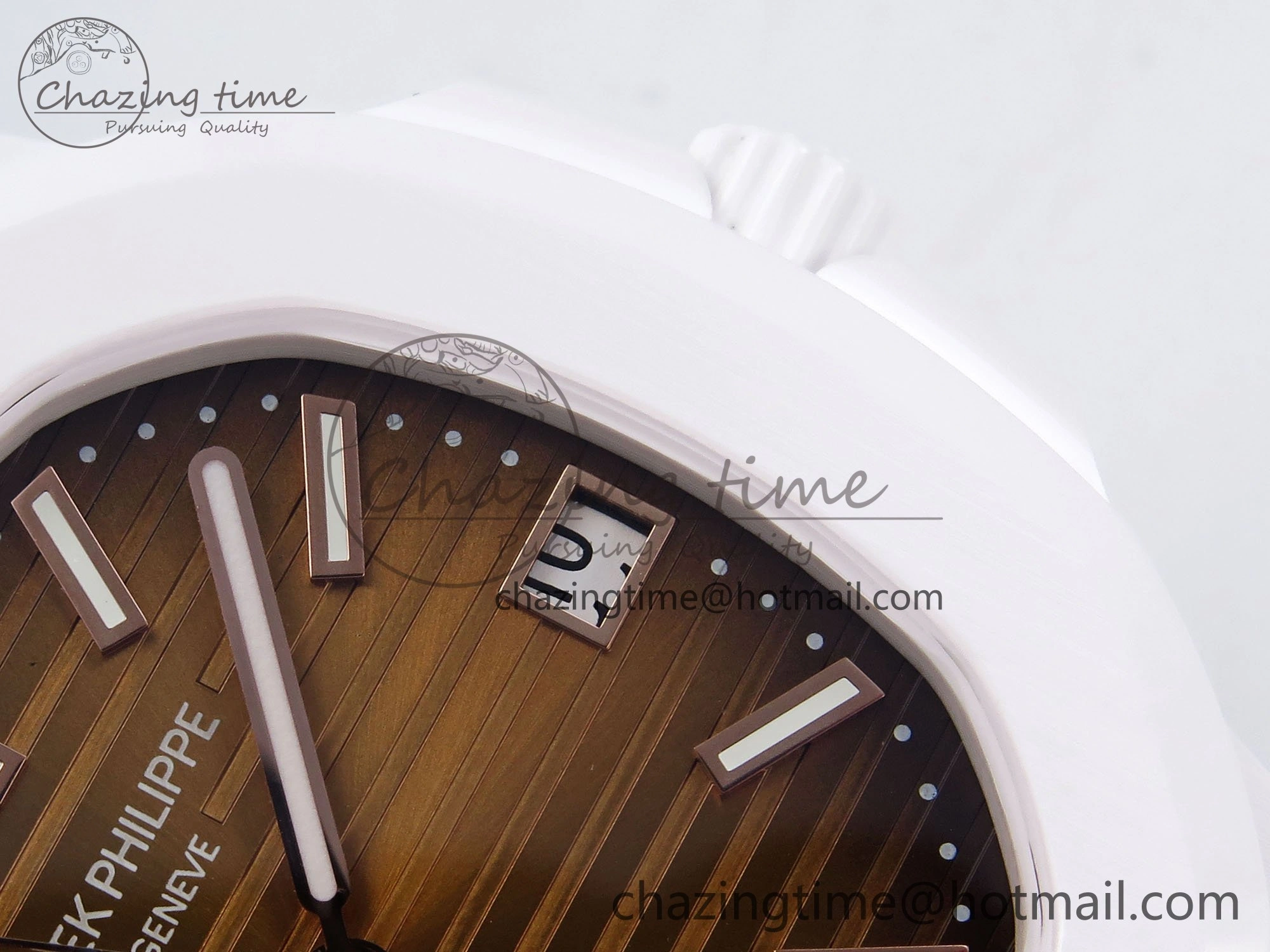 WeatherProof AET Nautilus 5711 White Ceramic AMGF Best Edition Brown Dial on White Rubber Strap MIYOTA 8745
