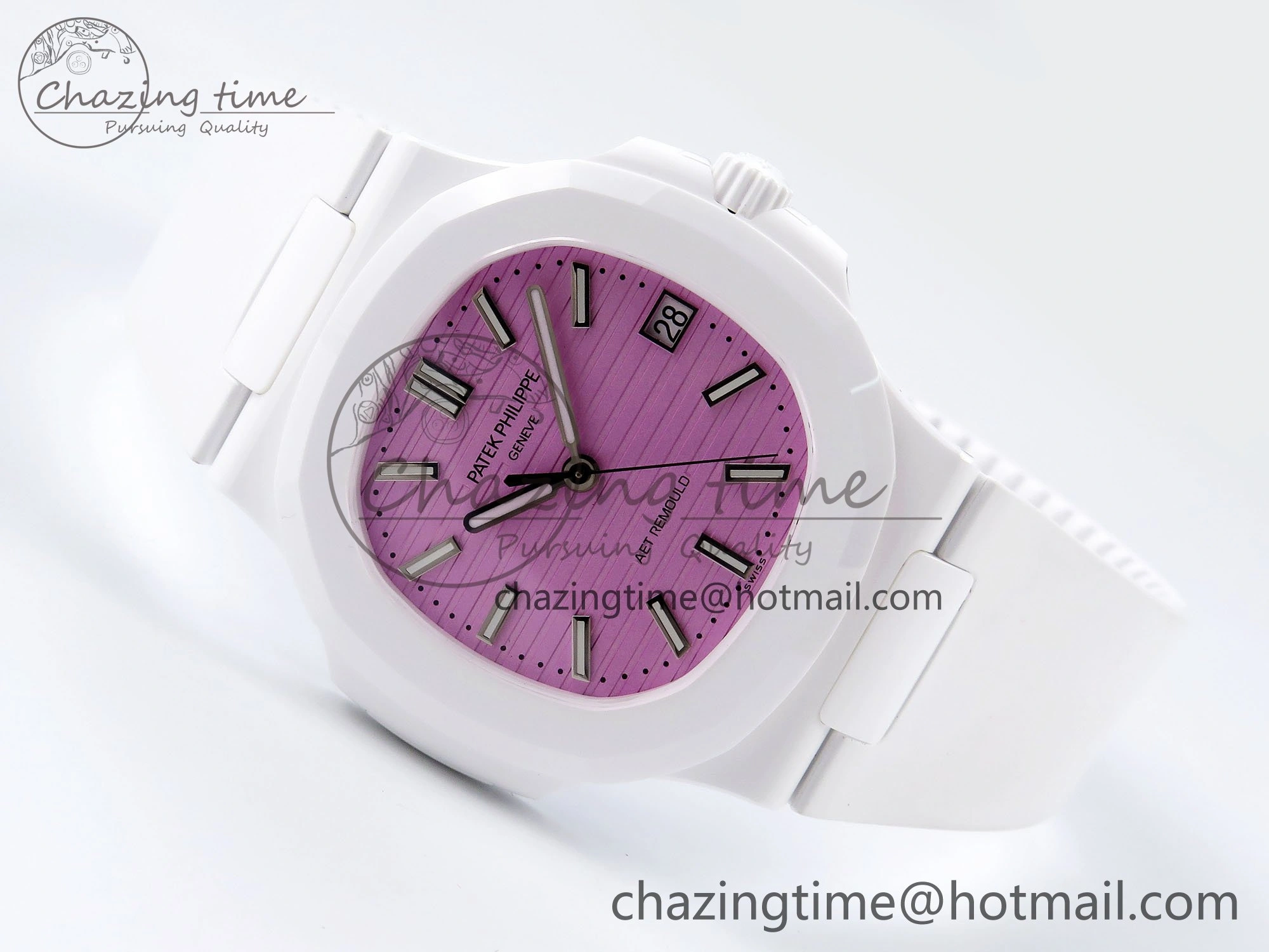 AET Nautilus 5711 White Ceramic AMGF Best Edition Pink Dial on White Rubber Strap MIYOTA Sustainable 8747