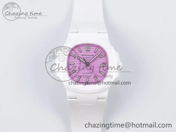 AET Nautilus 5711 White Ceramic AMGF Best Edition Pink Dial on White Rubber Strap MIYOTA Sustainable 8747