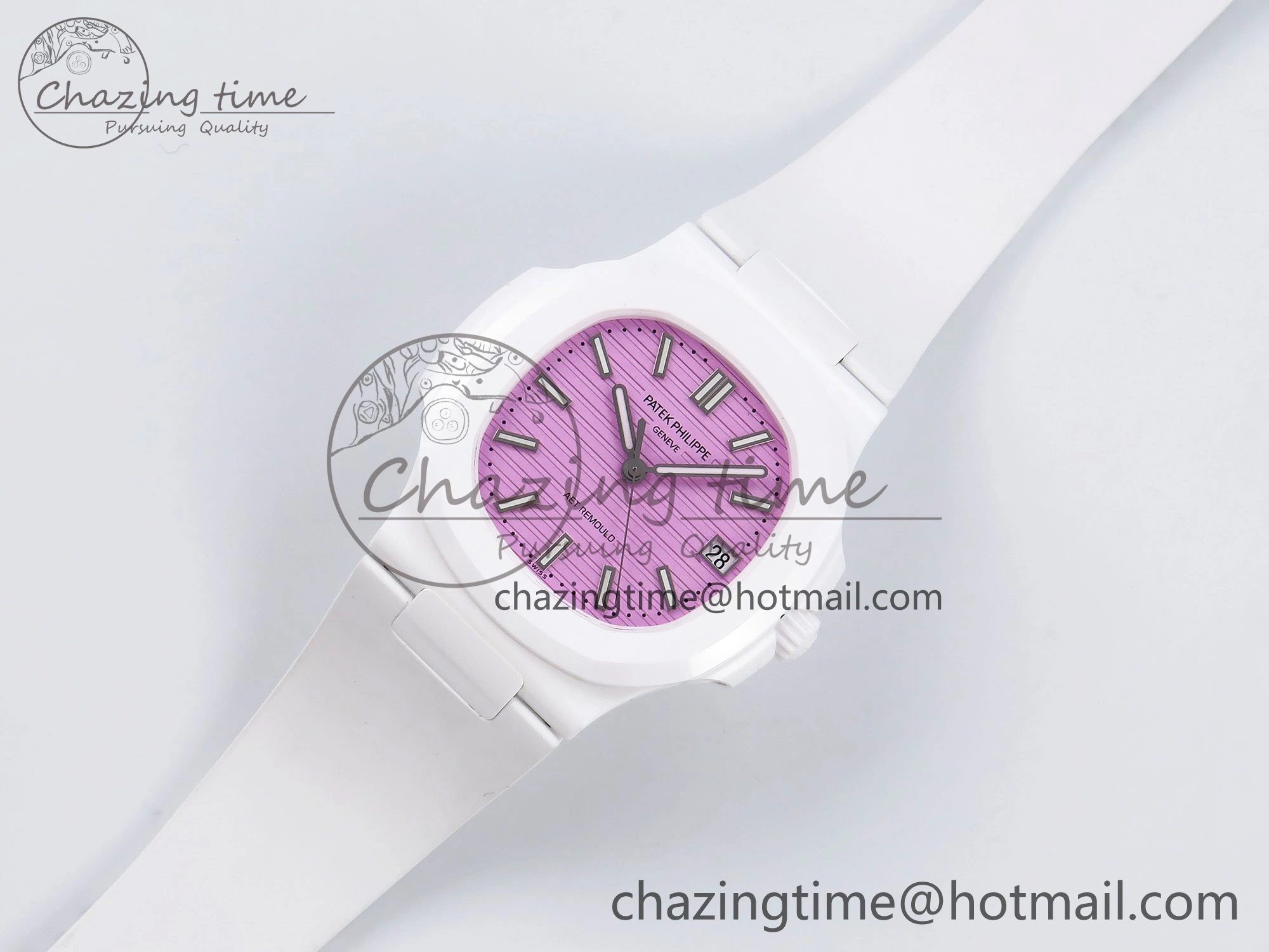 AET Nautilus 5711 White Ceramic AMGF Best Edition Pink Dial on White Rubber Strap MIYOTA Sustainable 8747