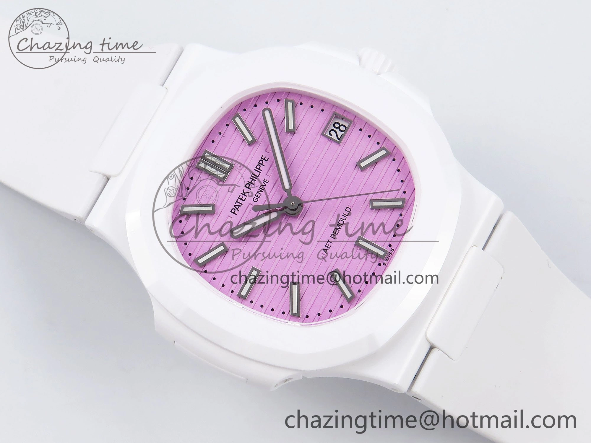 AET Nautilus 5711 White Ceramic AMGF Best Edition Pink Dial on White Rubber Strap MIYOTA Sustainable 8747