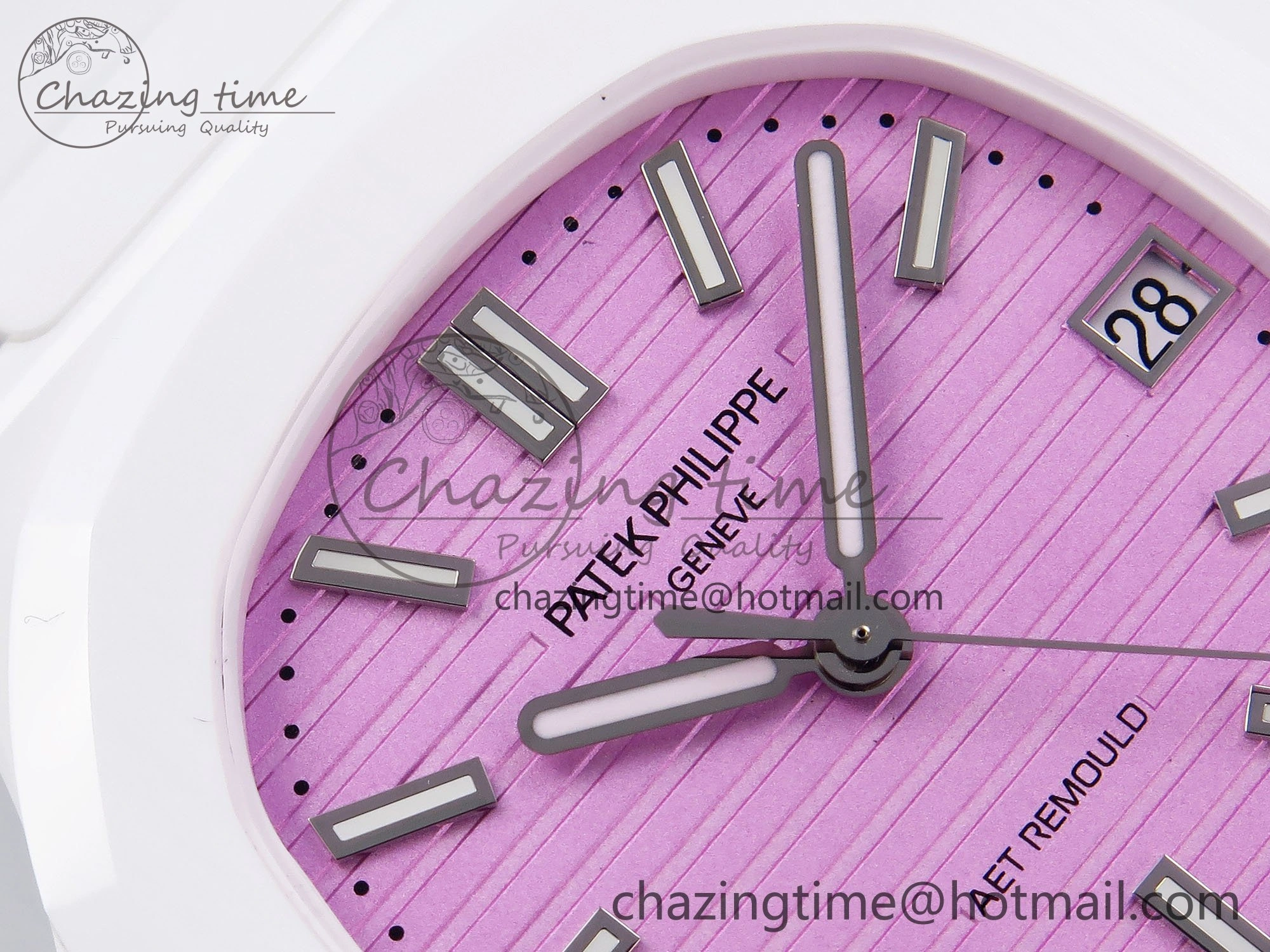 AET Nautilus 5711 White Ceramic AMGF Best Edition Pink Dial on White Rubber Strap MIYOTA Sustainable 8747