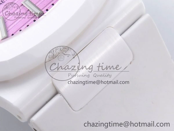 AET Nautilus 5711 White Ceramic AMGF Best Edition Pink Dial on White Rubber Strap MIYOTA Sustainable 8747