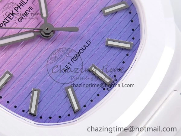 Colorful AET Nautilus 5711 White Ceramic AMGF Best Edition Purple Pink Dial on White Rubber Strap MIYOTA 8748