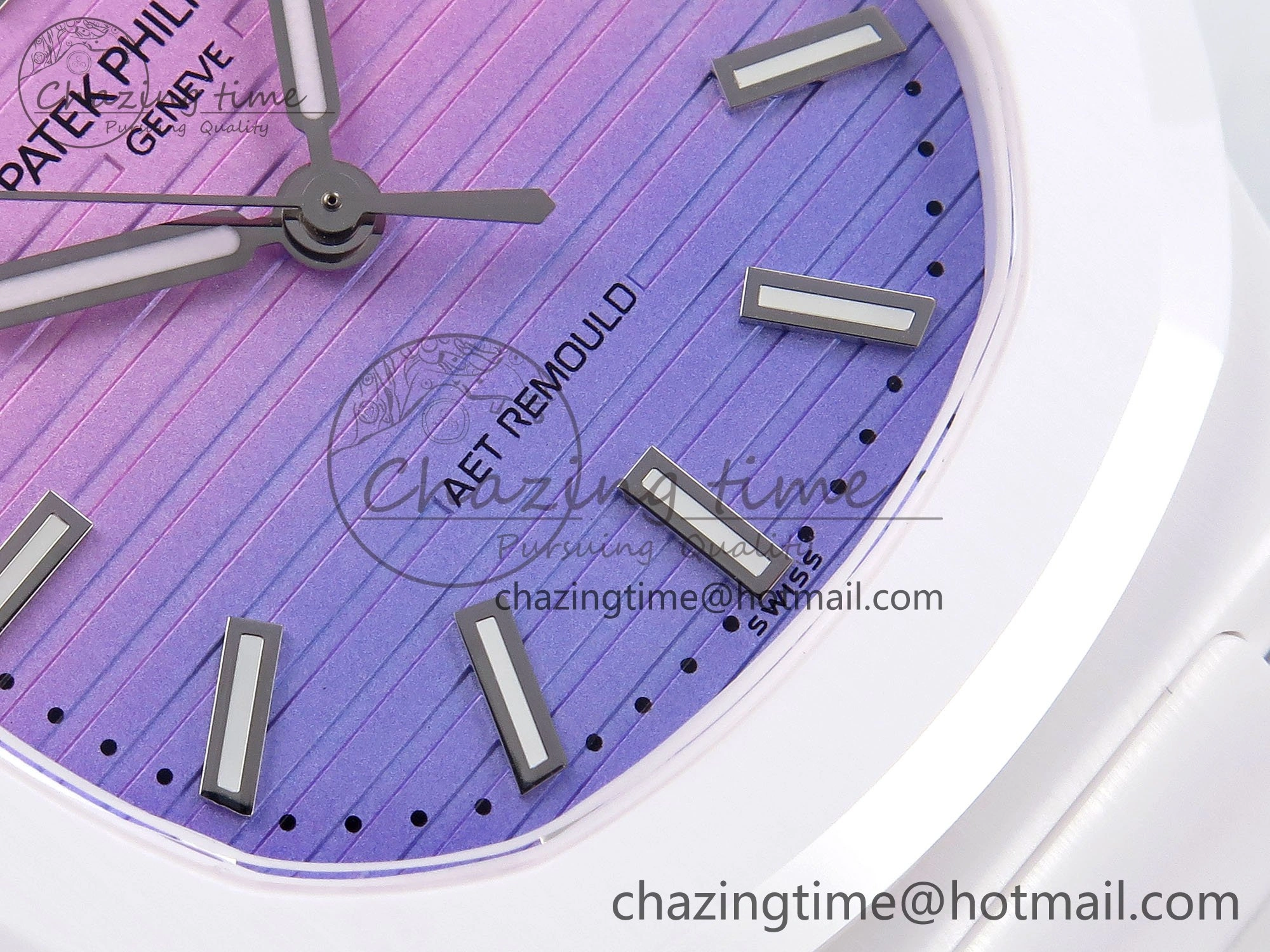 Colorful AET Nautilus 5711 White Ceramic AMGF Best Edition Purple Pink Dial on White Rubber Strap MIYOTA 8748