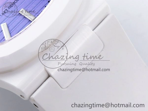Colorful AET Nautilus 5711 White Ceramic AMGF Best Edition Purple Pink Dial on White Rubber Strap MIYOTA 8748