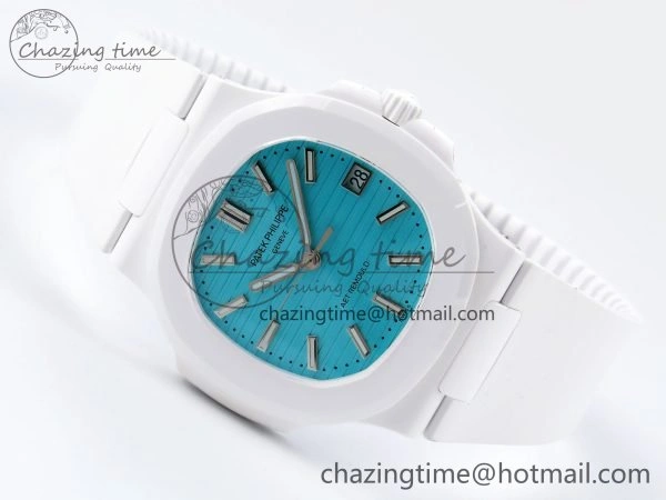 AET Nautilus 5711 White Ceramic AMGF Best Edition Tiffany Blue Dial on White Rubber Strap MIYOTA SoftTouch 8750