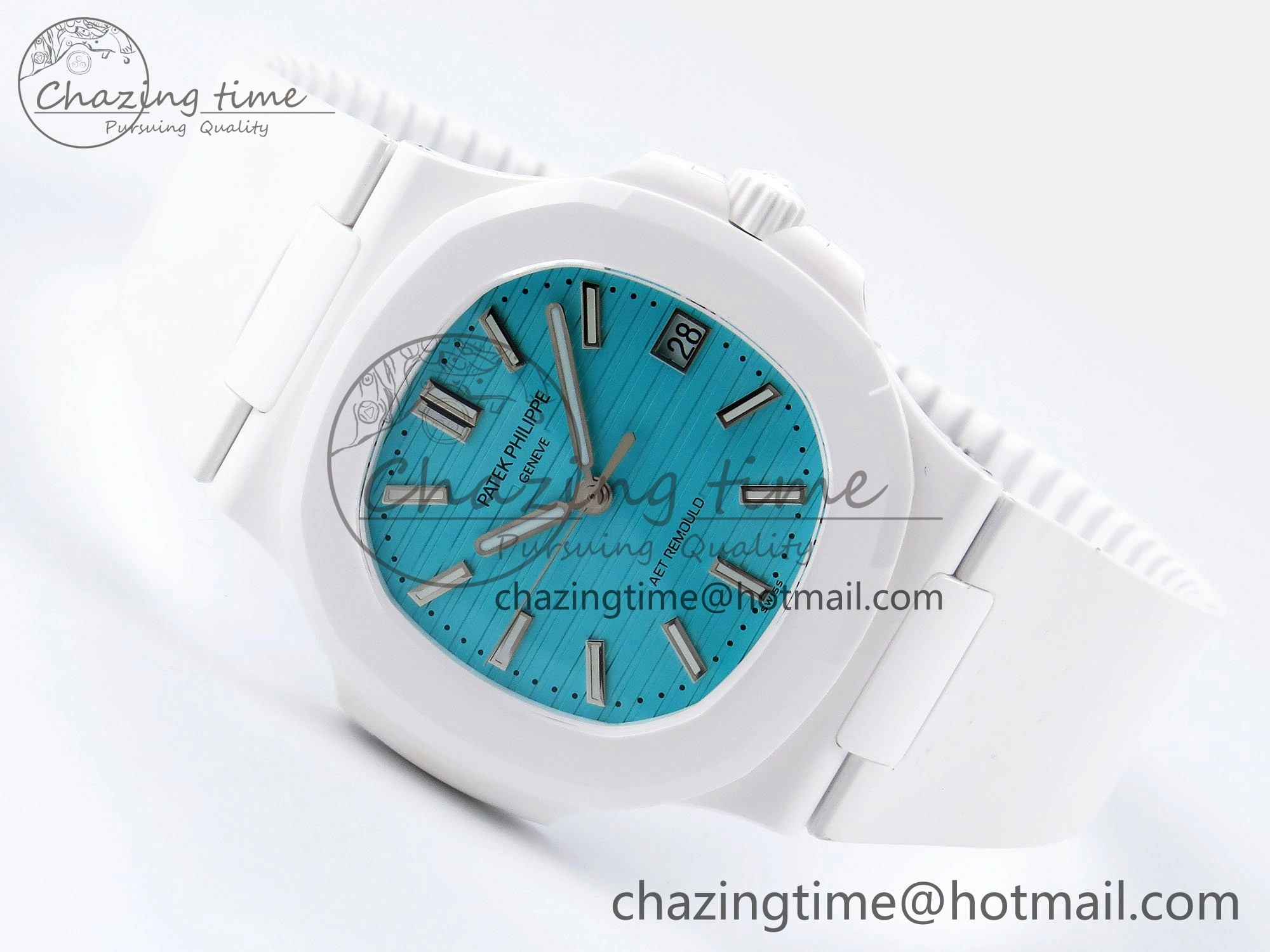 AET Nautilus 5711 White Ceramic AMGF Best Edition Tiffany Blue Dial on White Rubber Strap MIYOTA SoftTouch 8750