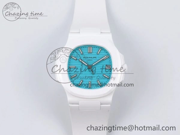 AET Nautilus 5711 White Ceramic AMGF Best Edition Tiffany Blue Dial on White Rubber Strap MIYOTA SoftTouch 8750
