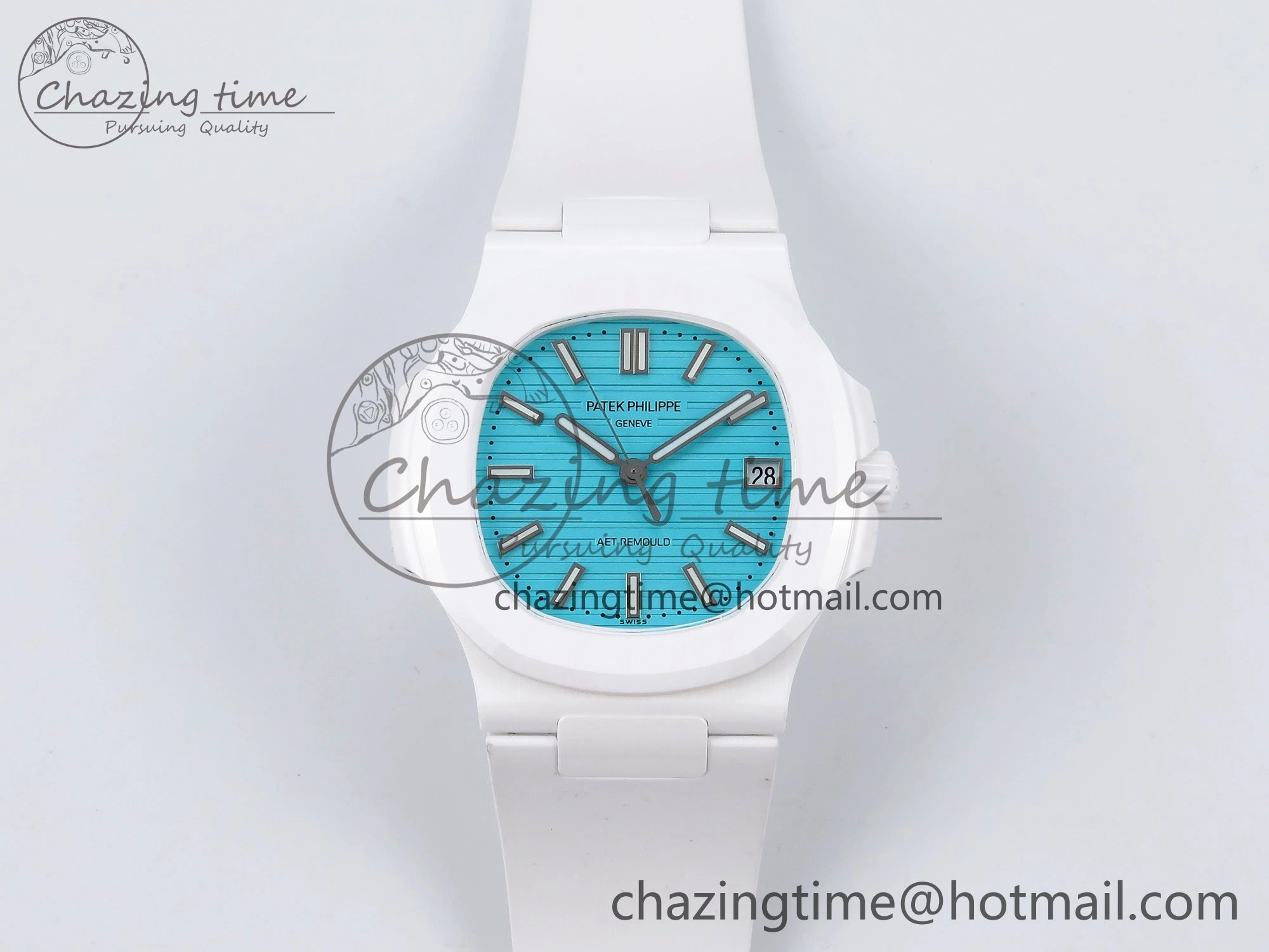 AET Nautilus 5711 White Ceramic AMGF Best Edition Tiffany Blue Dial on White Rubber Strap MIYOTA SoftTouch 8750