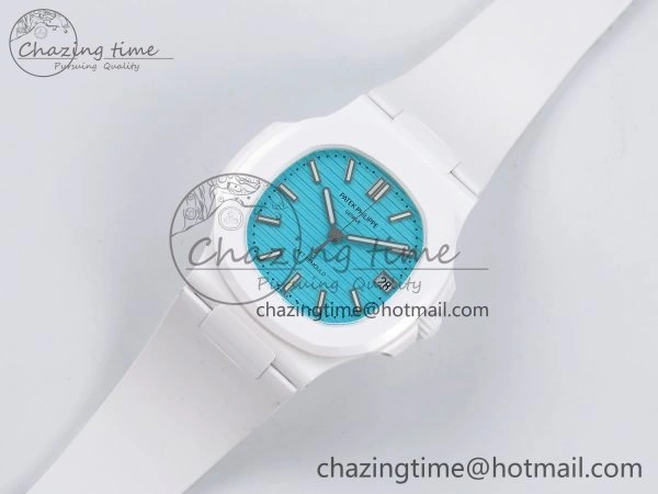 AET Nautilus 5711 White Ceramic AMGF Best Edition Tiffany Blue Dial on White Rubber Strap MIYOTA SoftTouch 8750