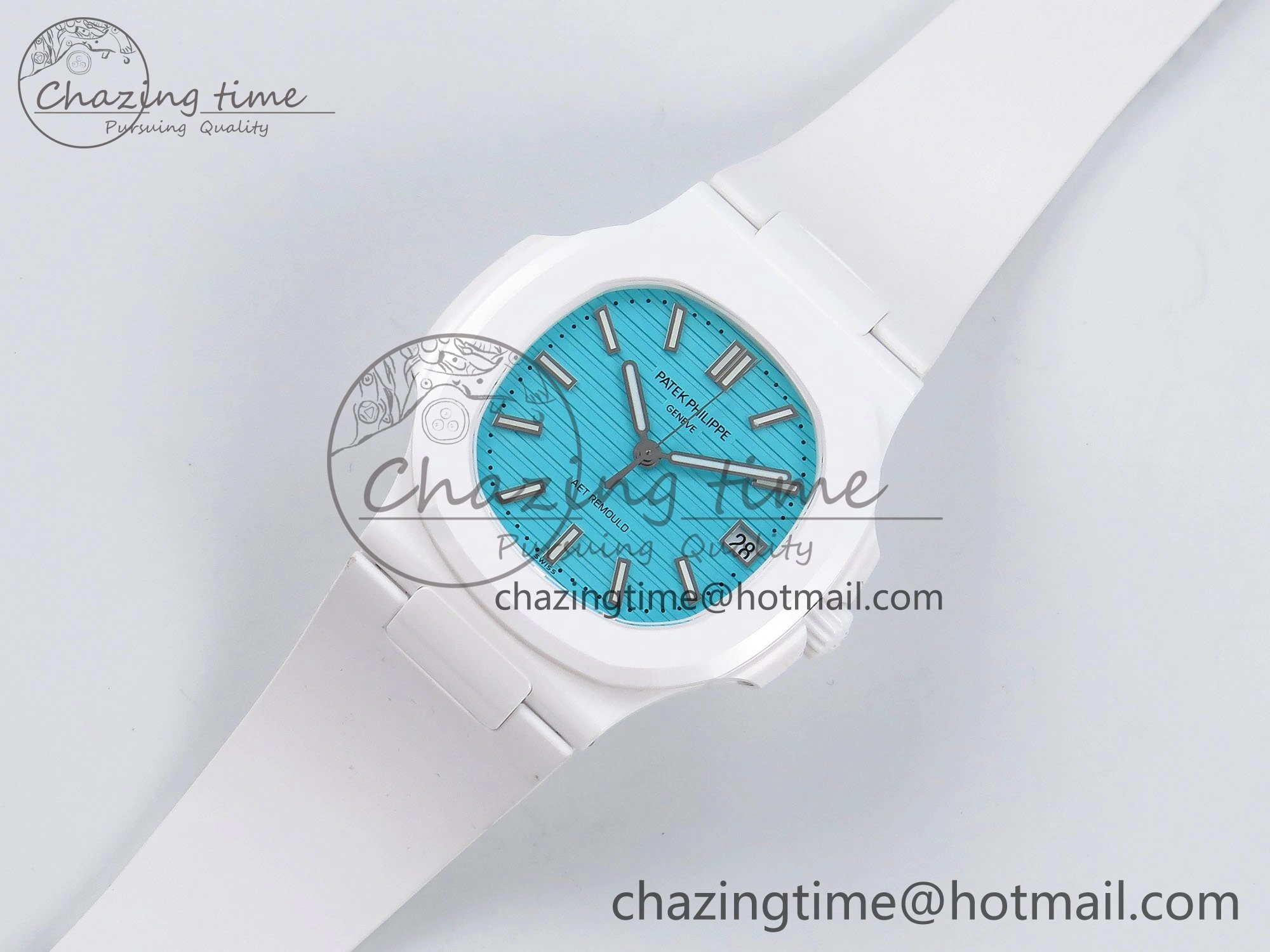 AET Nautilus 5711 White Ceramic AMGF Best Edition Tiffany Blue Dial on White Rubber Strap MIYOTA SoftTouch 8750