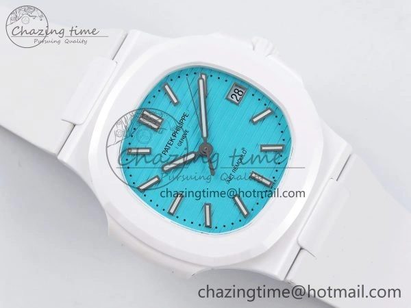AET Nautilus 5711 White Ceramic AMGF Best Edition Tiffany Blue Dial on White Rubber Strap MIYOTA SoftTouch 8750