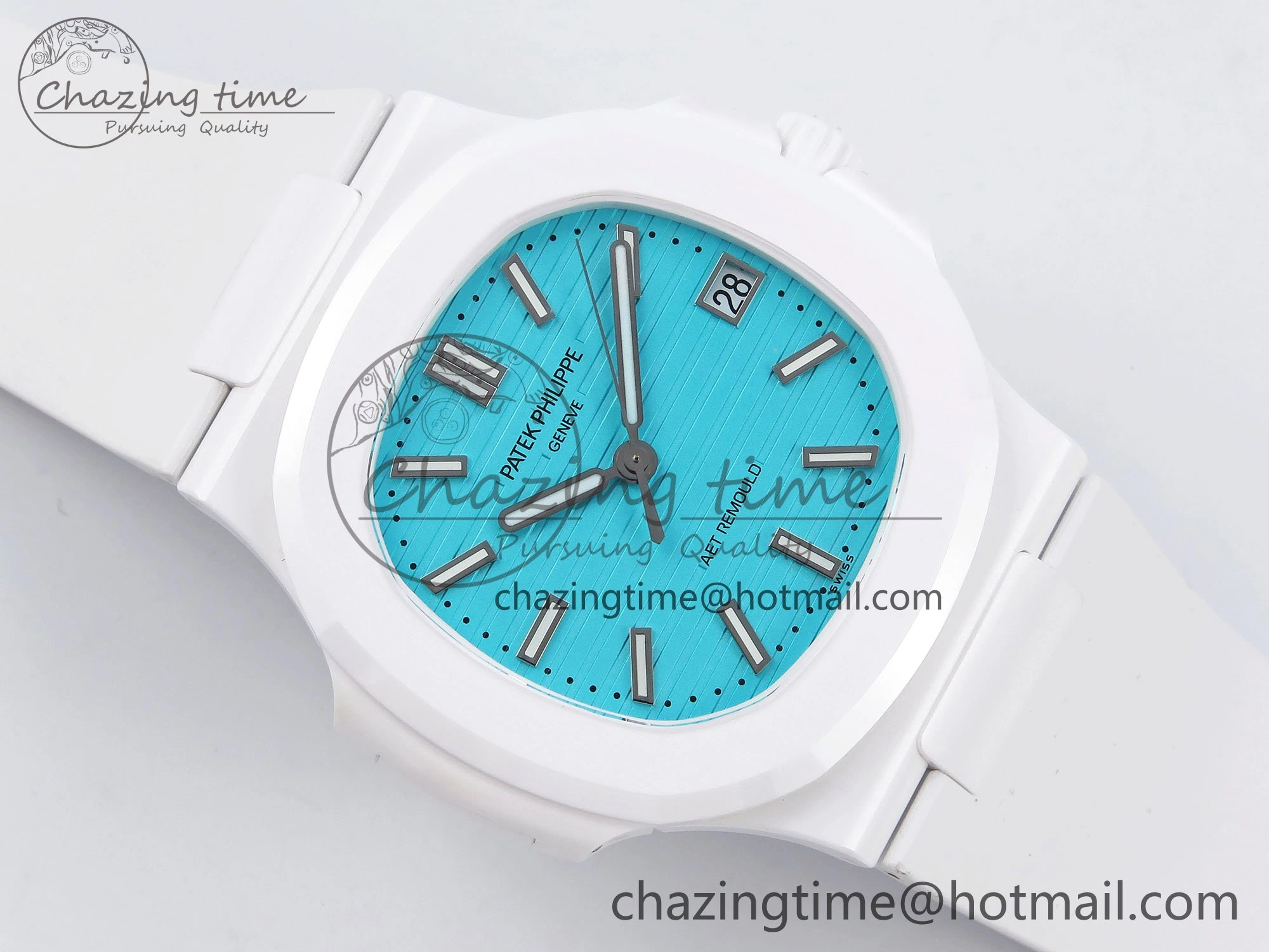 AET Nautilus 5711 White Ceramic AMGF Best Edition Tiffany Blue Dial on White Rubber Strap MIYOTA SoftTouch 8750