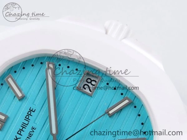 AET Nautilus 5711 White Ceramic AMGF Best Edition Tiffany Blue Dial on White Rubber Strap MIYOTA SoftTouch 8750
