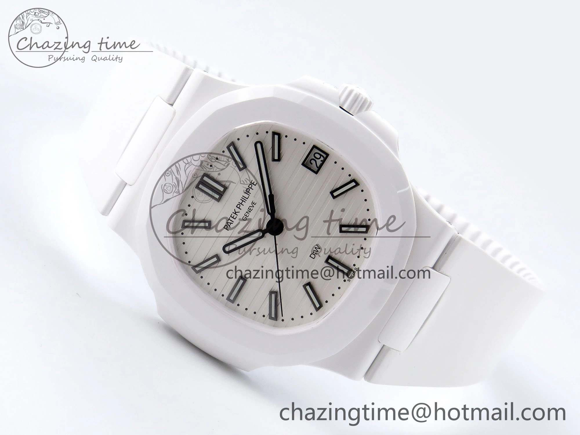 GoodFit AET Nautilus 5711 White Ceramic AMGF Best Edition White Dial on White Rubber Strap MIYOTA 8751