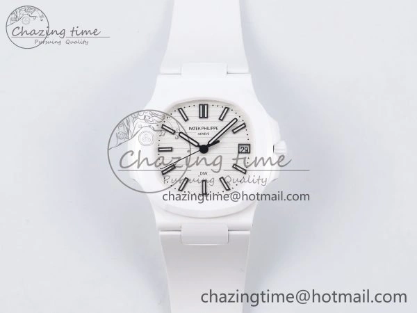 GoodFit AET Nautilus 5711 White Ceramic AMGF Best Edition White Dial on White Rubber Strap MIYOTA 8751