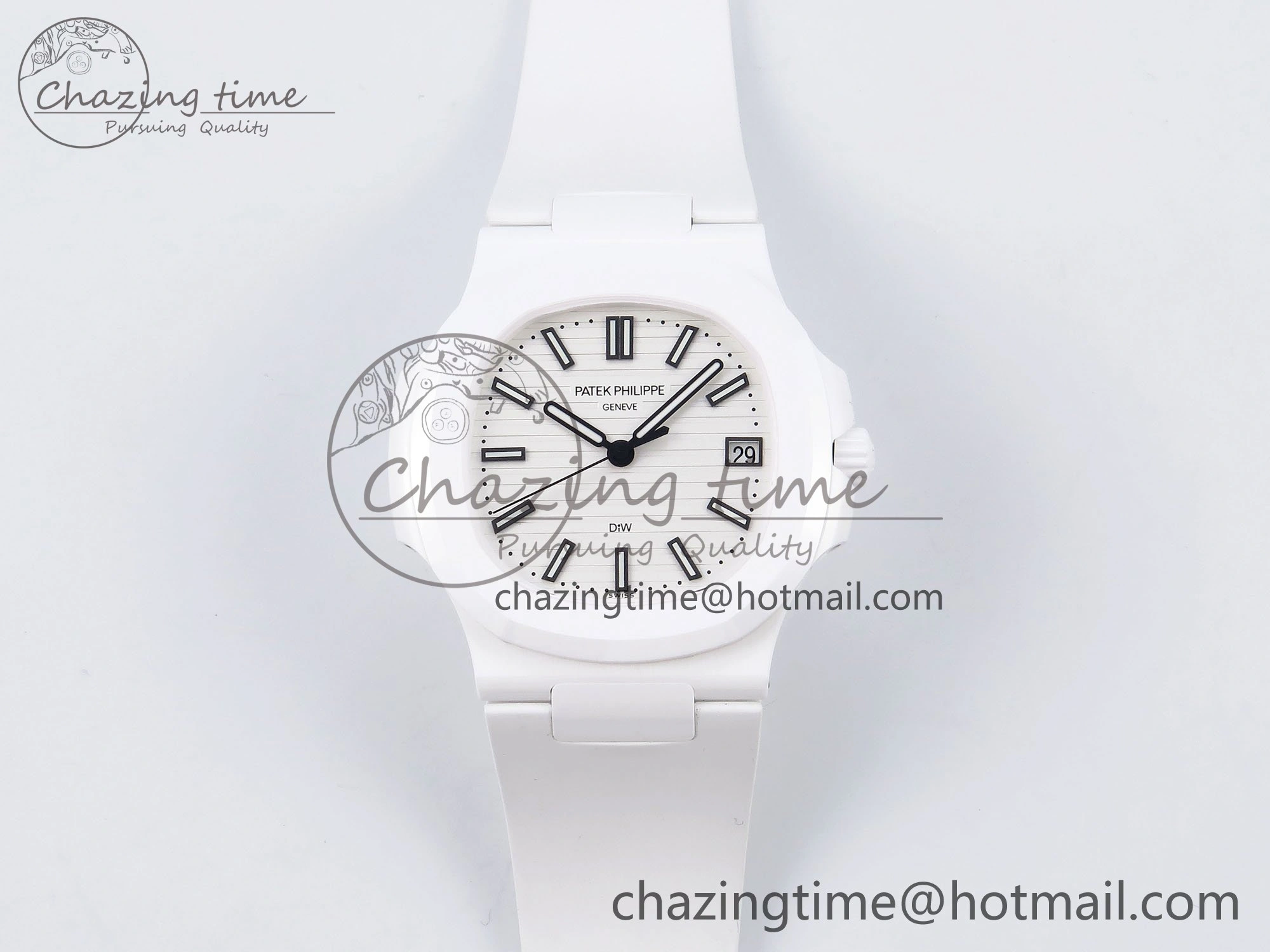 GoodFit AET Nautilus 5711 White Ceramic AMGF Best Edition White Dial on White Rubber Strap MIYOTA 8751