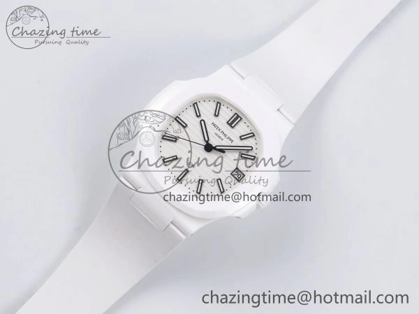GoodFit AET Nautilus 5711 White Ceramic AMGF Best Edition White Dial on White Rubber Strap MIYOTA 8751