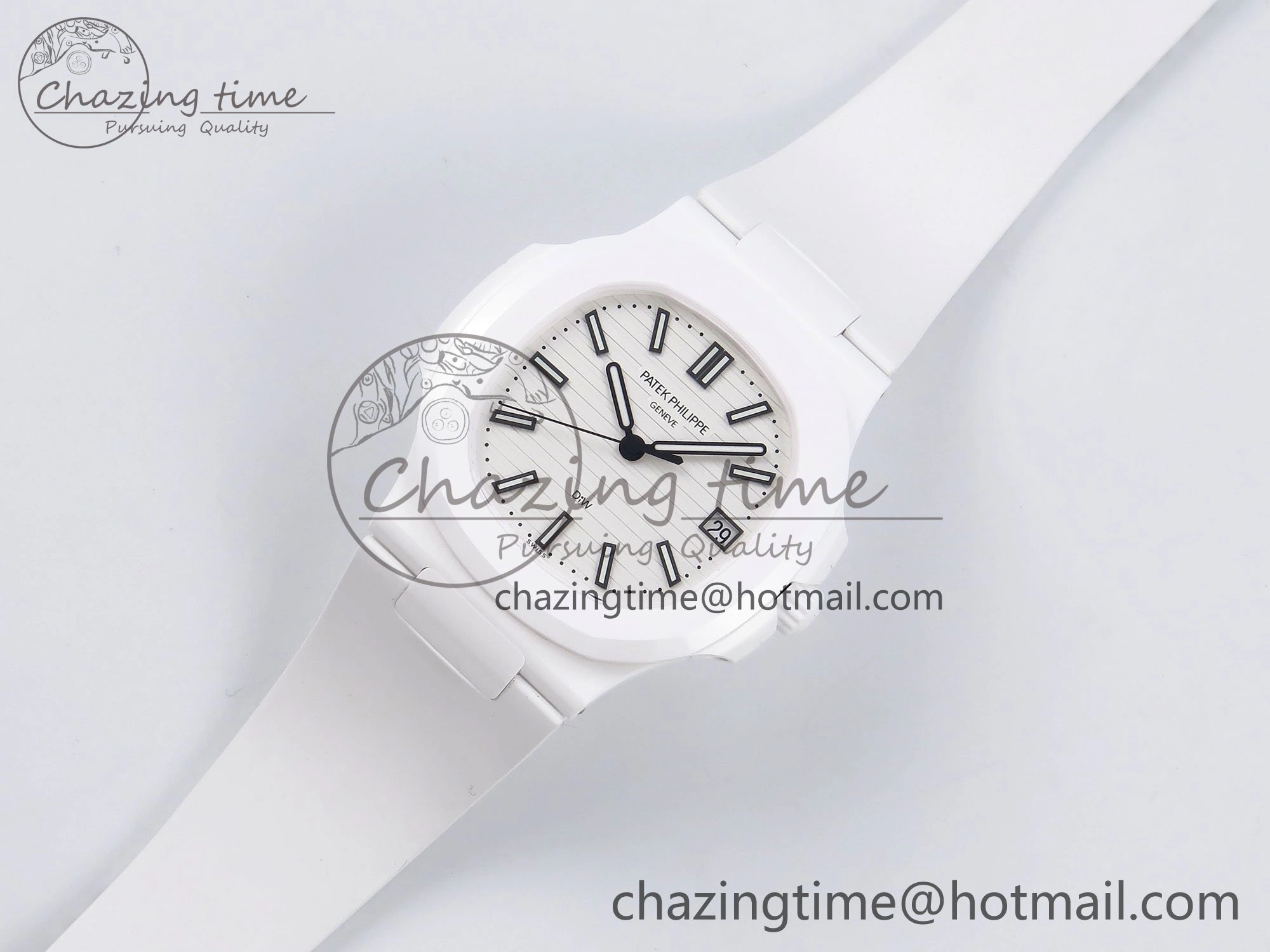 GoodFit AET Nautilus 5711 White Ceramic AMGF Best Edition White Dial on White Rubber Strap MIYOTA 8751