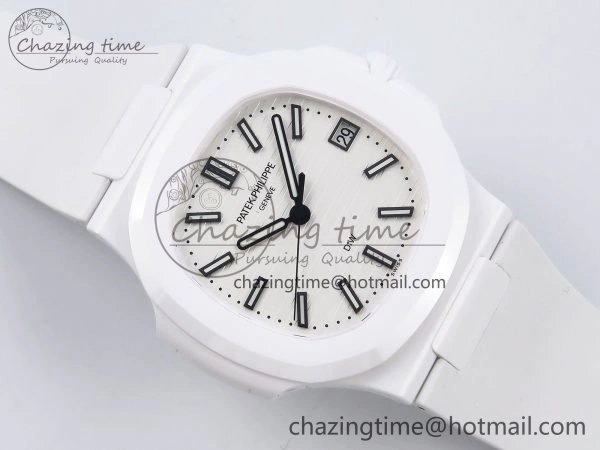 GoodFit AET Nautilus 5711 White Ceramic AMGF Best Edition White Dial on White Rubber Strap MIYOTA 8751