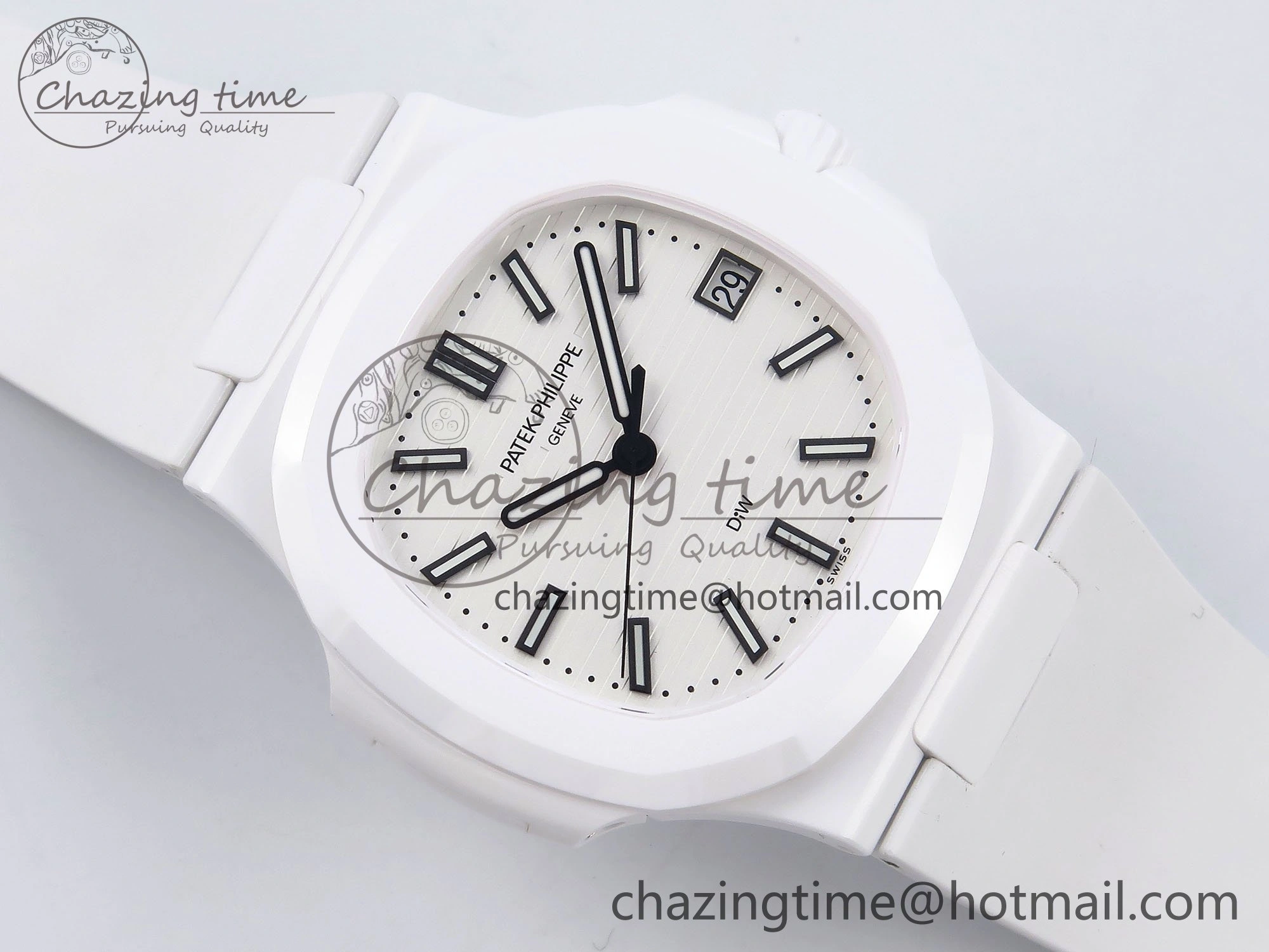 GoodFit AET Nautilus 5711 White Ceramic AMGF Best Edition White Dial on White Rubber Strap MIYOTA 8751