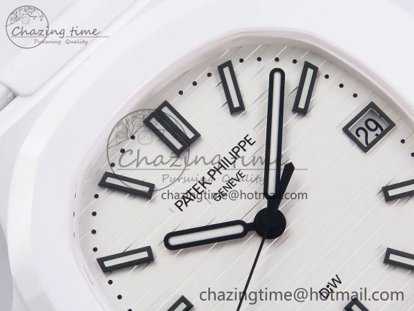 GoodFit AET Nautilus 5711 White Ceramic AMGF Best Edition White Dial on White Rubber Strap MIYOTA 8751