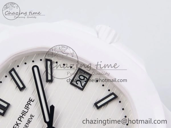 GoodFit AET Nautilus 5711 White Ceramic AMGF Best Edition White Dial on White Rubber Strap MIYOTA 8751