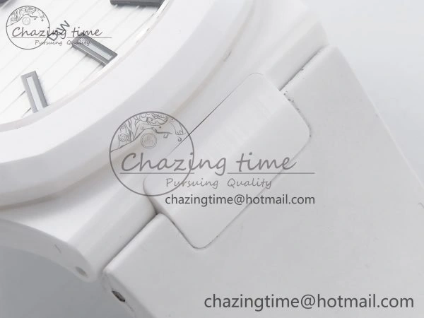 GoodFit AET Nautilus 5711 White Ceramic AMGF Best Edition White Dial on White Rubber Strap MIYOTA 8751