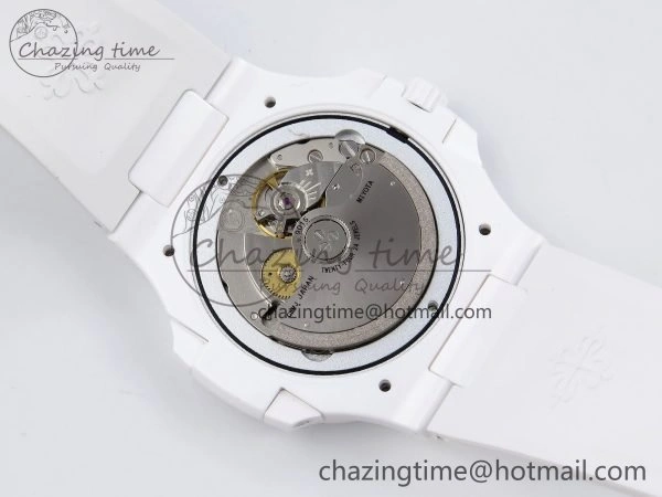 GoodFit AET Nautilus 5711 White Ceramic AMGF Best Edition White Dial on White Rubber Strap MIYOTA 8751