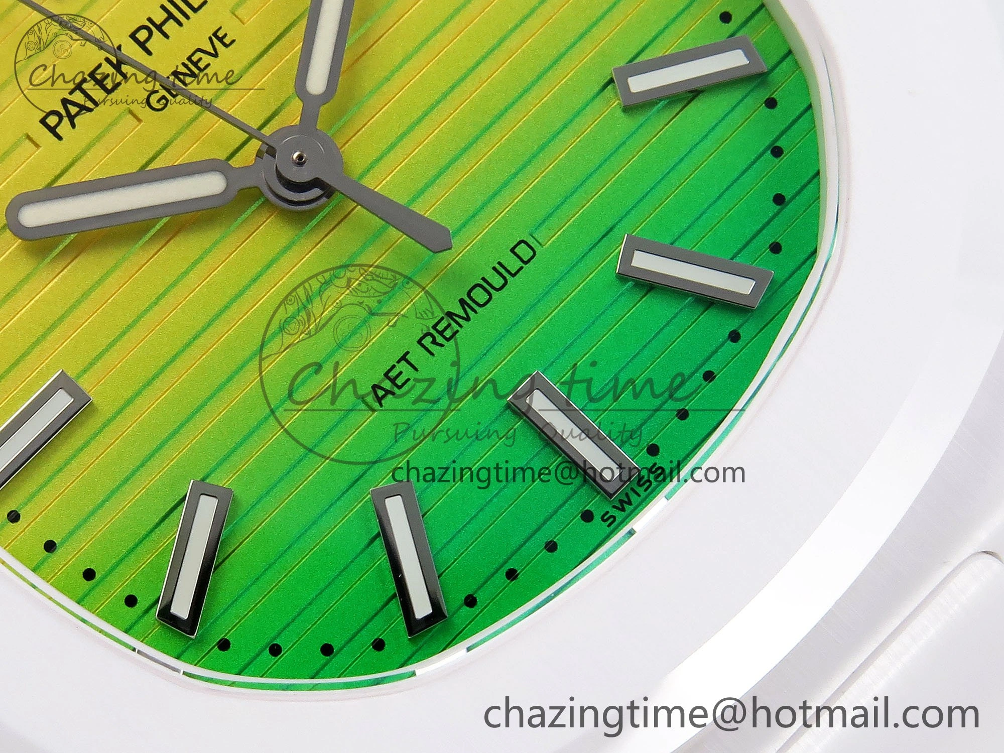 Stylish AET Nautilus 5711 White Ceramic AMGF Best Edition Yellow Green Dial on White Rubber Strap MIYOTA 8749