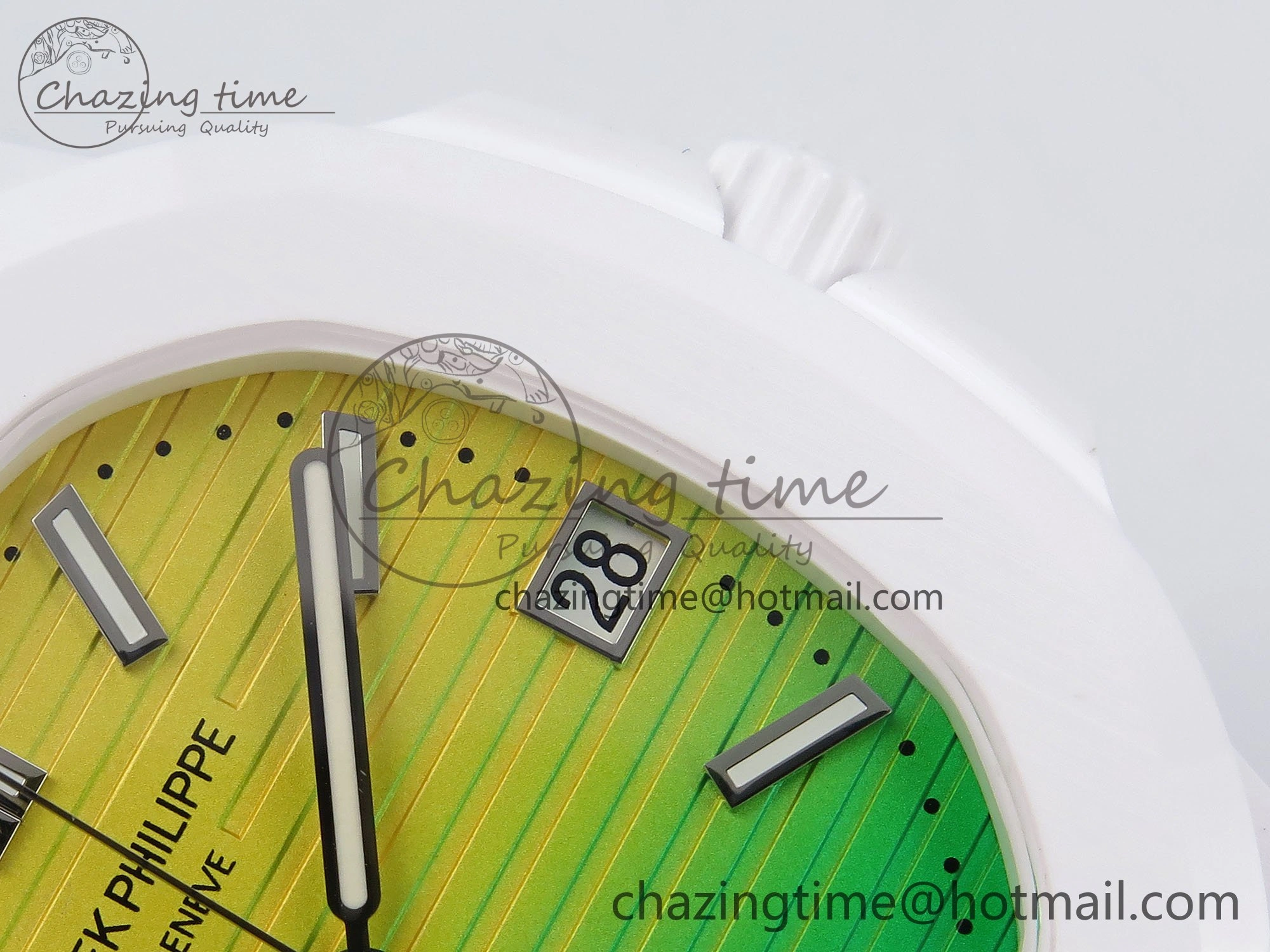 Stylish AET Nautilus 5711 White Ceramic AMGF Best Edition Yellow Green Dial on White Rubber Strap MIYOTA 8749