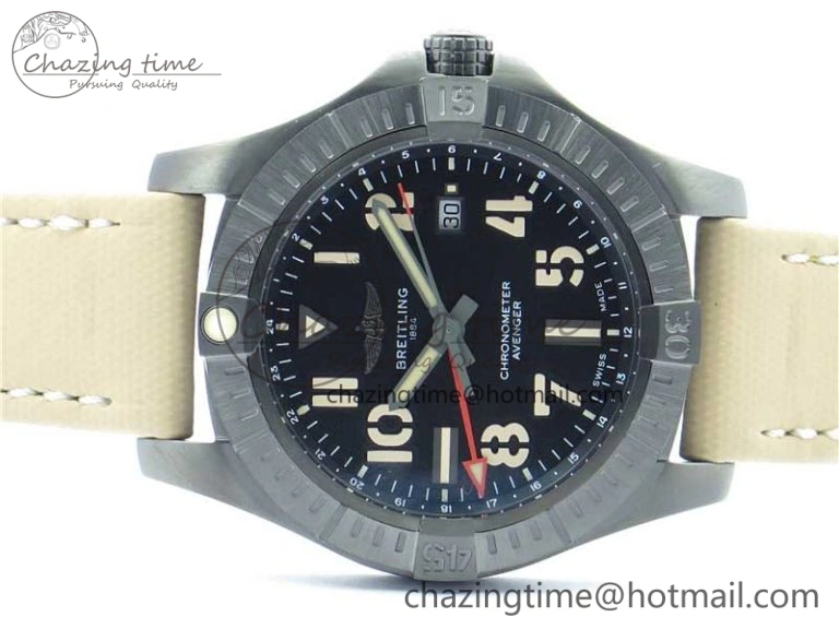 Sustainable AVENGER V32395 Ti DLC 1:1 Best Edition Black Dial on Leather Strap A 5574