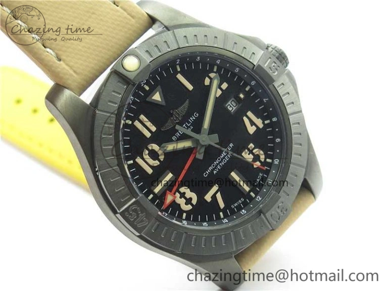 Sustainable AVENGER V32395 Ti DLC 1:1 Best Edition Black Dial on Leather Strap A 5574