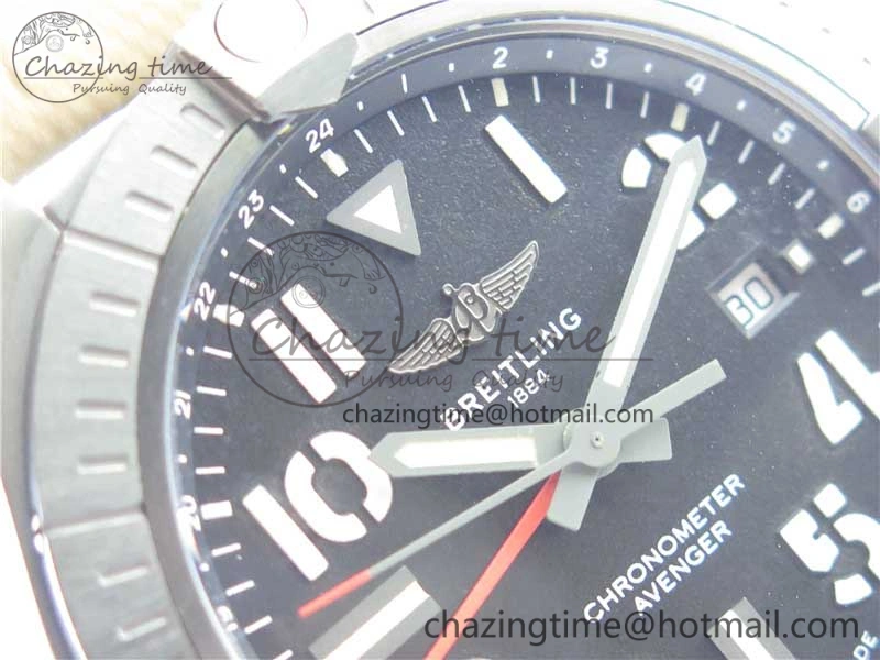 Sustainable AVENGER V32395 Ti DLC 1:1 Best Edition Black Dial on Leather Strap A 5574