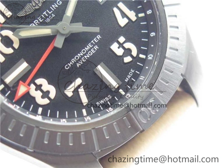 Sustainable AVENGER V32395 Ti DLC 1:1 Best Edition Black Dial on Leather Strap A 5574