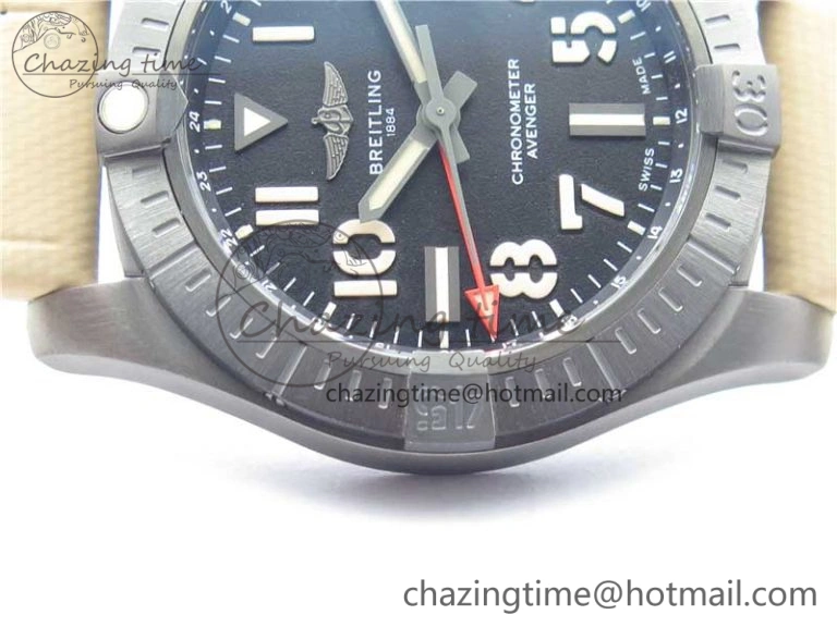 Sustainable AVENGER V32395 Ti DLC 1:1 Best Edition Black Dial on Leather Strap A 5574