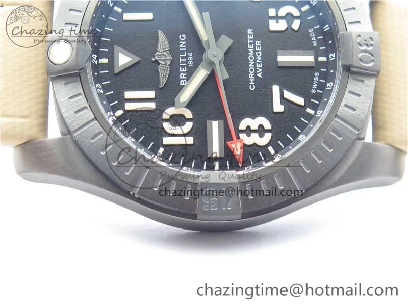 Sustainable AVENGER V32395 Ti DLC 1:1 Best Edition Black Dial on Leather Strap A 5574