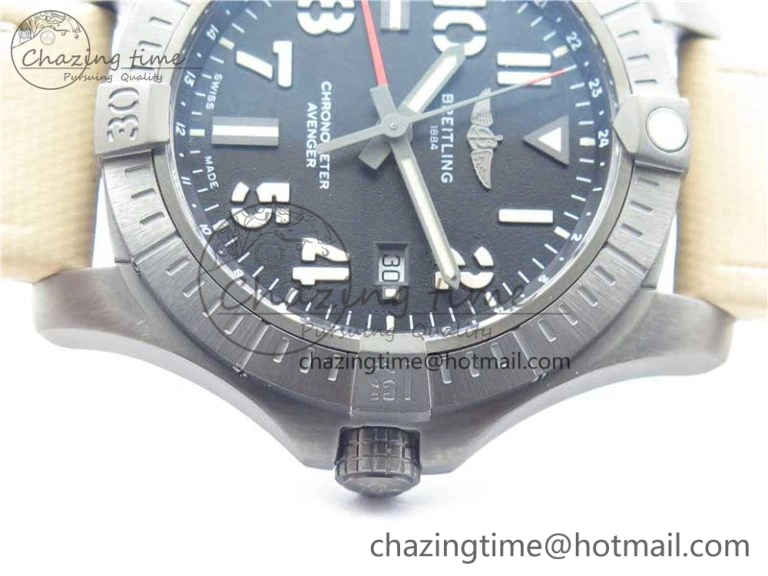 Sustainable AVENGER V32395 Ti DLC 1:1 Best Edition Black Dial on Leather Strap A 5574